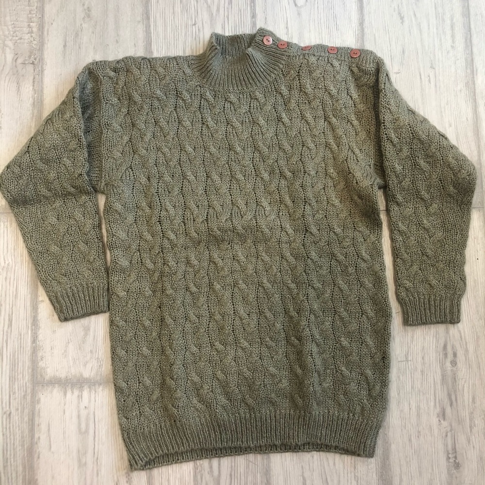 Green mohair knit sweater vintage 1980's chunky fall autumn